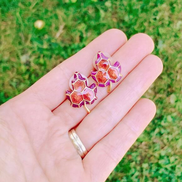 Modern Earrings Enamel Leaf Stud Gold Tone Graphic Color Block 2010-2020 - Picture 5 of 12